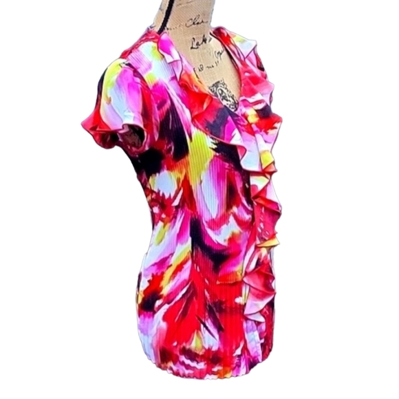 NEW Cato Accordion Pleat, Abstract Print Top with Ruffle Front - Picture 5 of 17